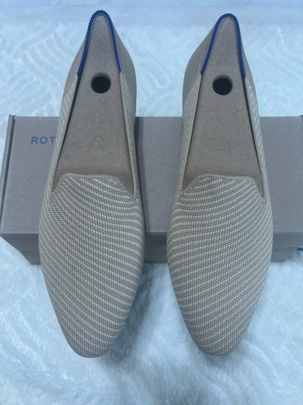 Rothy's Beige Knit Flats with Blue Heel Trim - Picture 14 of 15